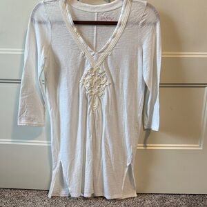 Lilly Pulitzer cotton white tunic with embroidery three quarter length sleeve